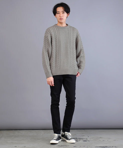 ケーブルクルーニット | ニット クルーネック セーター メンズ 洗える ニットセーター ウォッシャブル トップス 黒 白 秋 秋服 秋物 冬 冬服 冬物 春 春服 春物